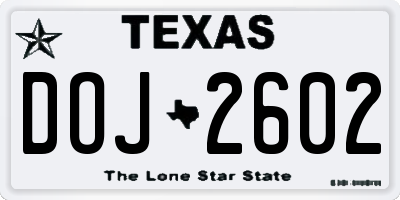 TX license plate DOJ2602