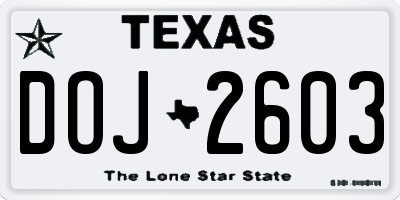 TX license plate DOJ2603
