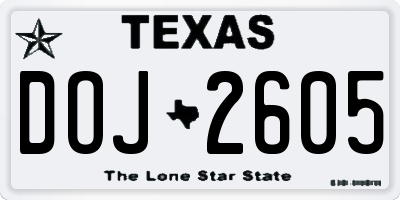 TX license plate DOJ2605