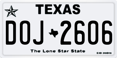 TX license plate DOJ2606