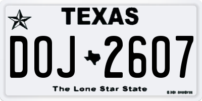 TX license plate DOJ2607
