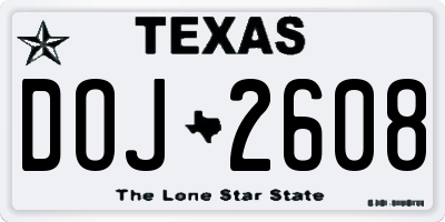 TX license plate DOJ2608
