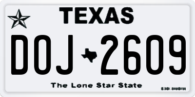 TX license plate DOJ2609