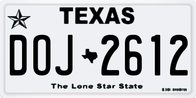 TX license plate DOJ2612