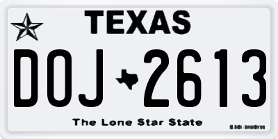 TX license plate DOJ2613