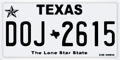 TX license plate DOJ2615