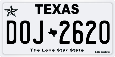 TX license plate DOJ2620