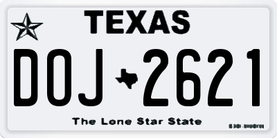 TX license plate DOJ2621