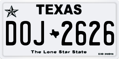 TX license plate DOJ2626