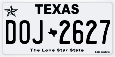 TX license plate DOJ2627