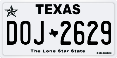 TX license plate DOJ2629