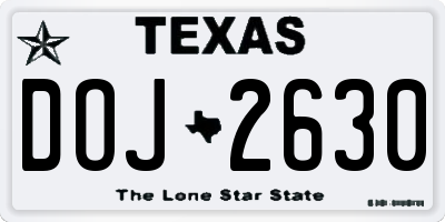 TX license plate DOJ2630