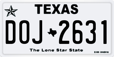 TX license plate DOJ2631