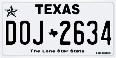 TX license plate DOJ2634