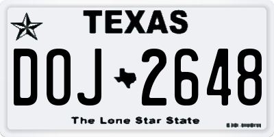 TX license plate DOJ2648