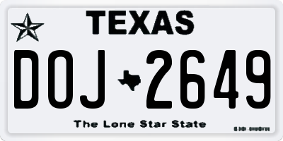 TX license plate DOJ2649