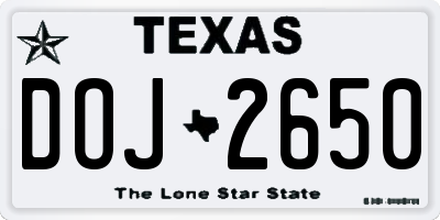TX license plate DOJ2650