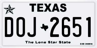 TX license plate DOJ2651