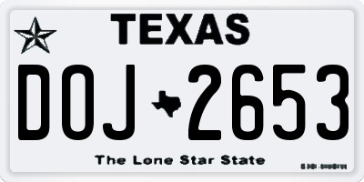TX license plate DOJ2653