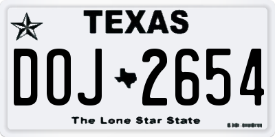 TX license plate DOJ2654