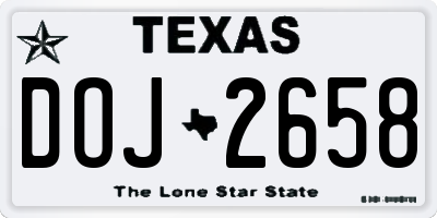 TX license plate DOJ2658