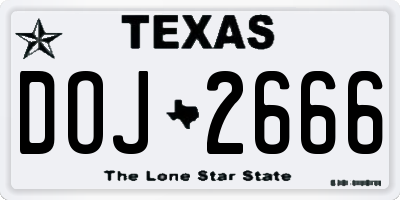 TX license plate DOJ2666