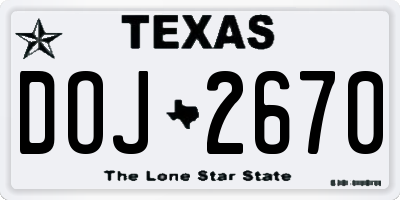 TX license plate DOJ2670
