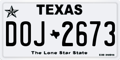 TX license plate DOJ2673