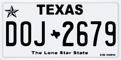 TX license plate DOJ2679