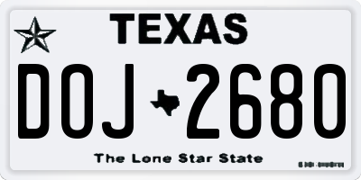 TX license plate DOJ2680