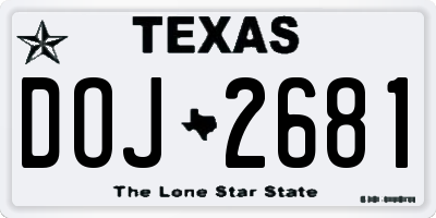 TX license plate DOJ2681