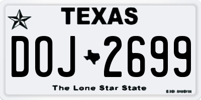 TX license plate DOJ2699