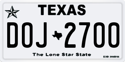 TX license plate DOJ2700