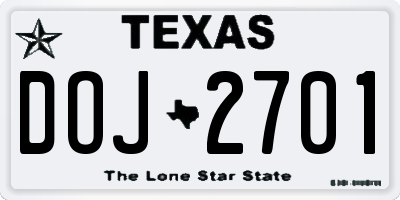 TX license plate DOJ2701