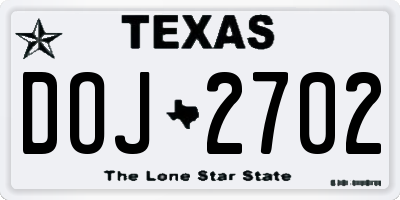 TX license plate DOJ2702