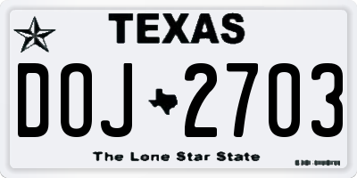 TX license plate DOJ2703