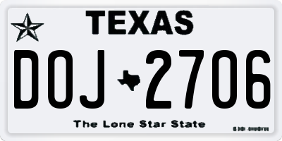 TX license plate DOJ2706