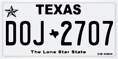TX license plate DOJ2707