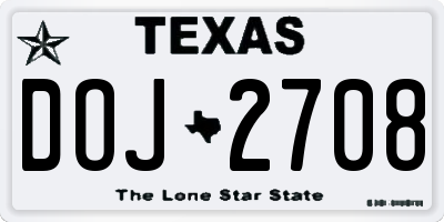 TX license plate DOJ2708