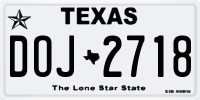 TX license plate DOJ2718