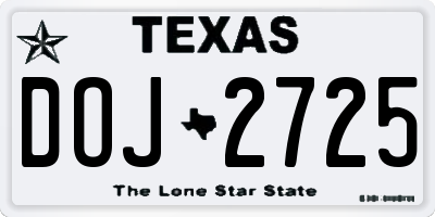 TX license plate DOJ2725