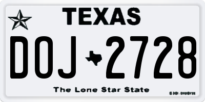 TX license plate DOJ2728