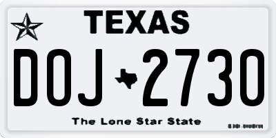TX license plate DOJ2730