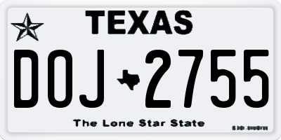 TX license plate DOJ2755