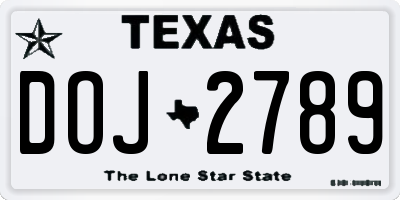 TX license plate DOJ2789