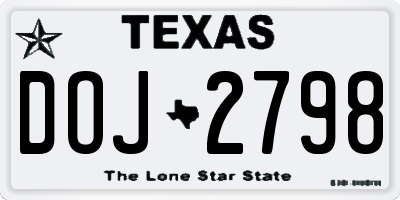 TX license plate DOJ2798