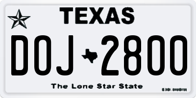 TX license plate DOJ2800