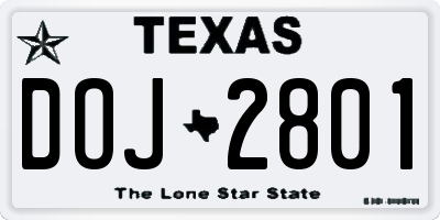 TX license plate DOJ2801