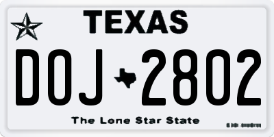 TX license plate DOJ2802