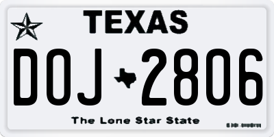 TX license plate DOJ2806
